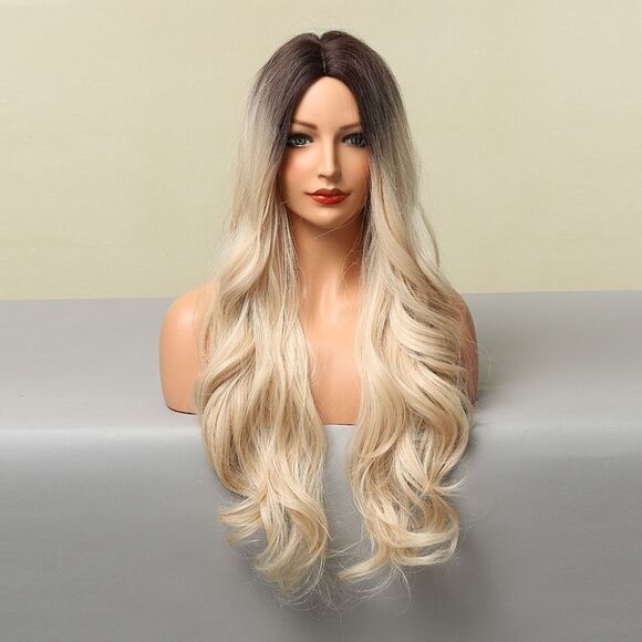 new fashion Gradual white to Golden long curly head cover wigs #5306 - Picture 1 of 8